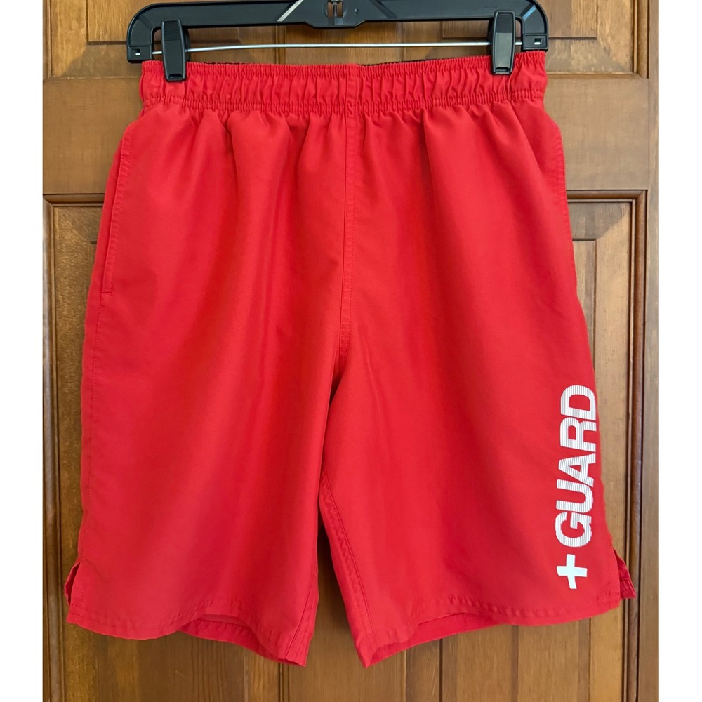 Nike‎ Swim Men's 9" Guard Volley Short Trunks Size M (32-35) Red Mesh-Lined